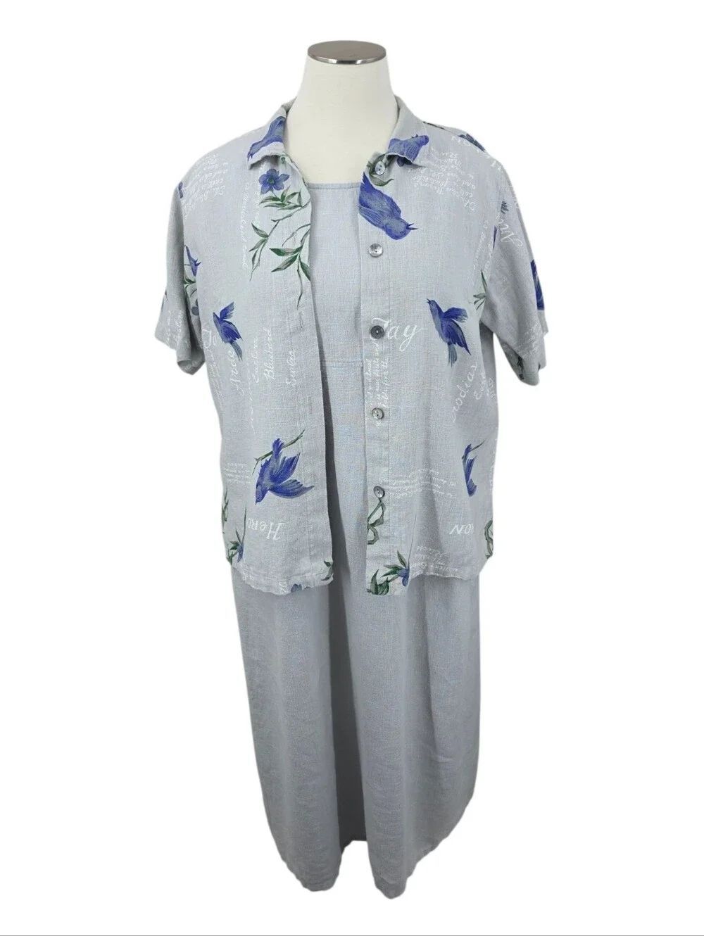 Vintage Linen Sleeveless Gray Shift Dress and Matching Shirt Topper Short Sleeve